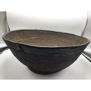 Winnowing Basket Coiled Woven Removable Plug Indigenous 16" Primitive Antique